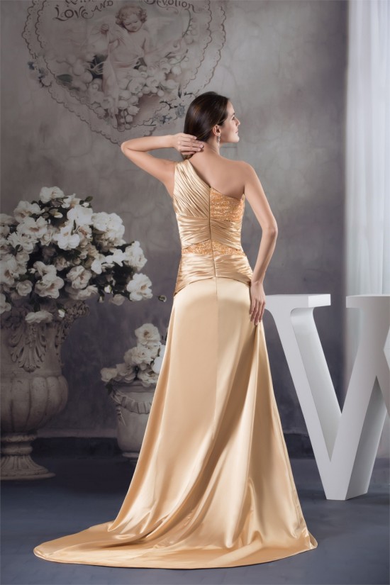 Silk like Satin Beading Sleeveless One-Shoulder Prom/Formal Evening Dresses 02020314 Silk like Satin Beading Sleeveless One-Shoulder Prom/Formal Evening Dresses 02020314