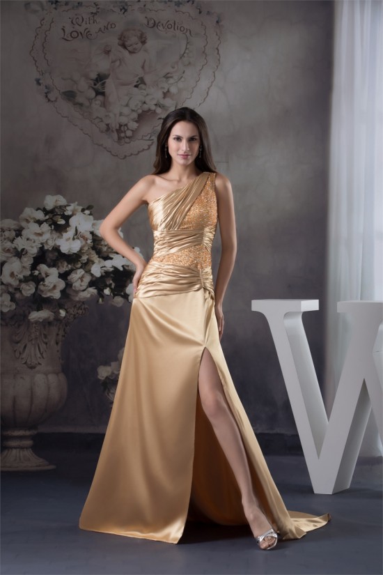 Silk like Satin Beading Sleeveless One-Shoulder Prom/Formal Evening Dresses 02020314 Silk like Satin Beading Sleeveless One-Shoulder Prom/Formal Evening Dresses 02020314