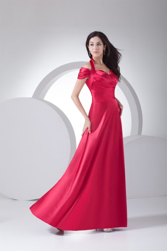 Silk like Satin Halter A-Line Criss Cross Best Evening Formal Bridesmaid Dresses 02020316