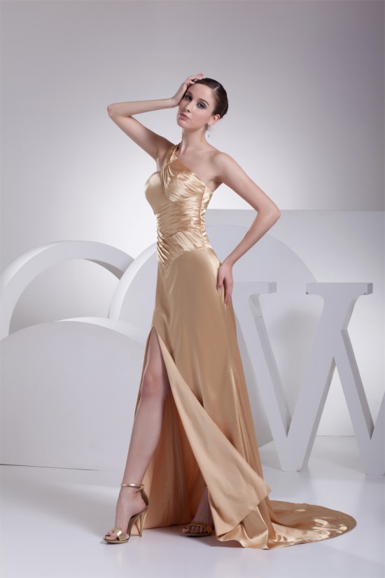 Silk like Satin Sheath/Column One-Shoulder Prom/Formal Evening Dresses 02020317 Silk like Satin Sheath/Column One-Shoulder Prom/Formal Evening Dresses 02020317