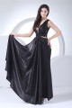 Silk like Satin Sleeveless Beading Brush Sweep Train Long Black Prom/Formal Evening Dresses 02020318