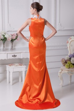 Elegant Silk like Satin Sleeveless V-Neck Mermaid/Trumpet Prom/Formal Evening Dresses 02020320