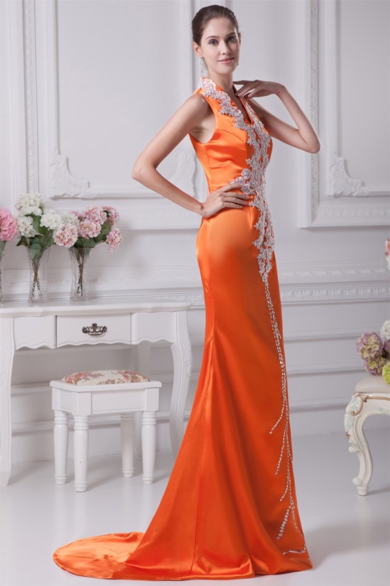 Elegant Silk like Satin Sleeveless V-Neck Mermaid/Trumpet Prom/Formal Evening Dresses 02020320 Elegant Silk like Satin Sleeveless V-Neck Mermaid/Trumpet Prom/Formal Evening Dresses 02020320