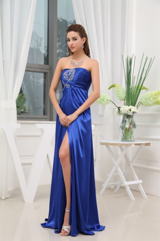 A-Line Silk like Satin Beading Long Blue Prom/Formal Evening Dresses 02020325 A-Line Silk like Satin Beading Long Blue Prom/Formal Evening Dresses 02020325