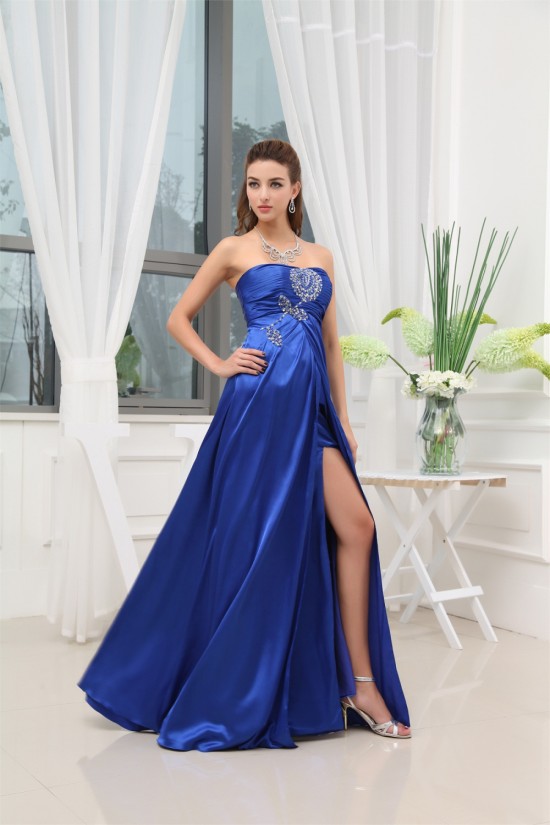A-Line Silk like Satin Beading Long Blue Prom/Formal Evening Dresses 02020325 A-Line Silk like Satin Beading Long Blue Prom/Formal Evening Dresses 02020325