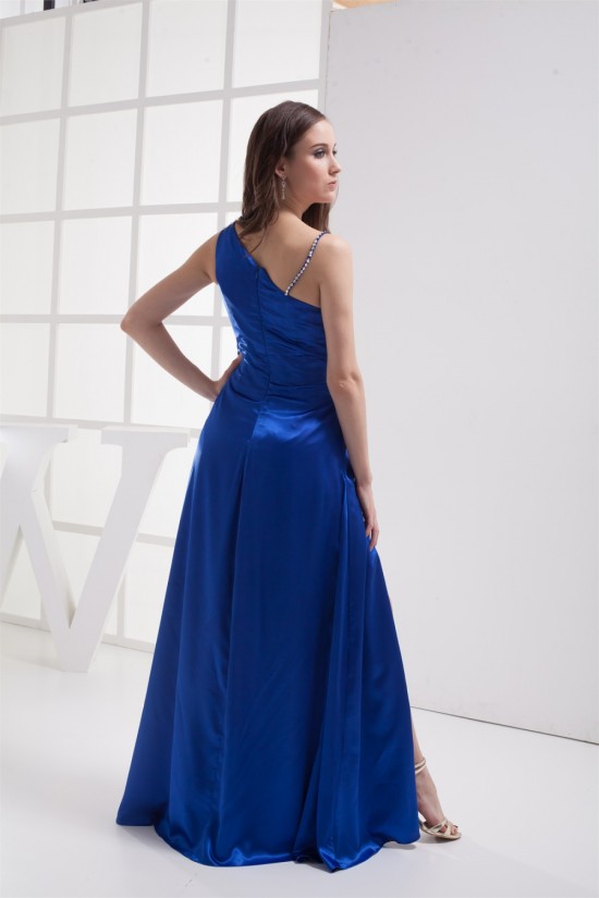 Sleeveless A-Line Silk like Satin Brush Sweep Train Long Blue Prom/Formal Evening Dresses 02020326