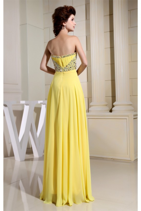 A-Line Chiffon Sleeveless Beading Floor-Length Yellow Prom/Formal Evening Dresses 02020332