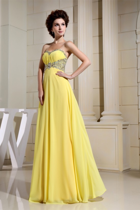 A-Line Chiffon Sleeveless Beading Floor-Length Yellow Prom/Formal Evening Dresses 02020332