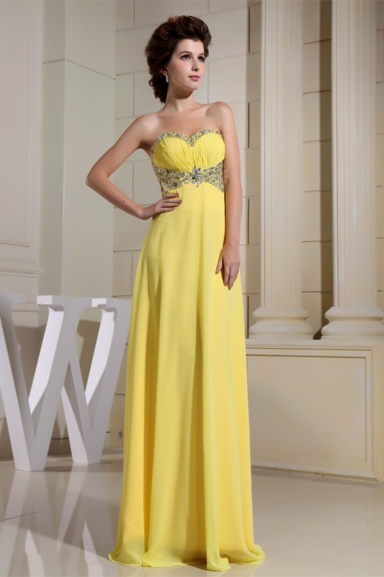 A-Line Chiffon Sleeveless Beading Floor-Length Yellow Prom/Formal Evening Dresses 02020332