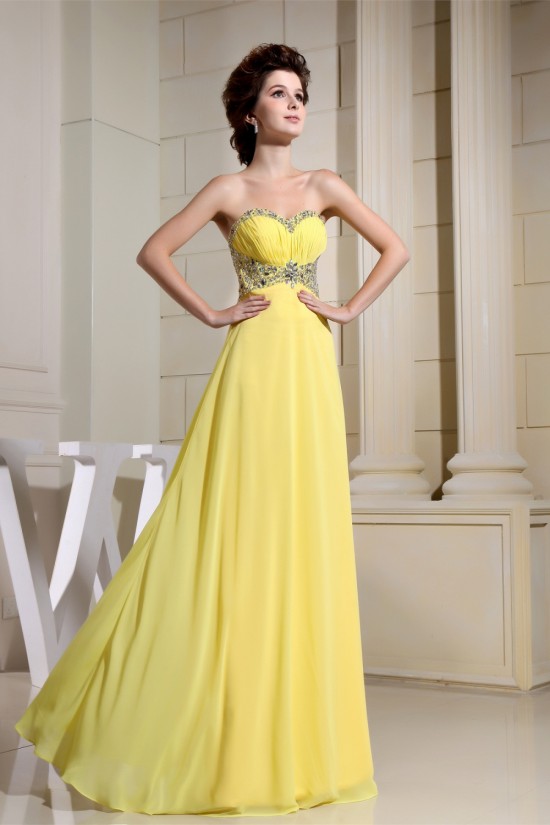 A-Line Chiffon Sleeveless Beading Floor-Length Yellow Prom/Formal Evening Dresses 02020332