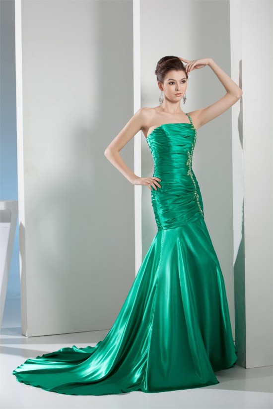 One-Shoulder Long Green Beaded Prom Evening Formal Dresses 02020334 One-Shoulder Long Green Beaded Prom Evening Formal Dresses 02020334