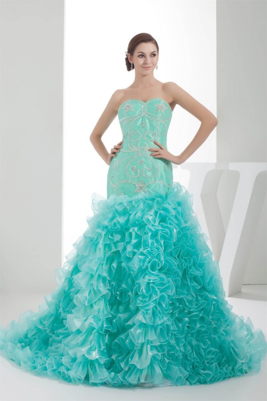 Sleeveless Beading Taffeta Tulle Brush Sweep Train Prom/Formal Evening Dresses 02020340