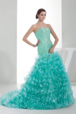 Sleeveless Beading Taffeta Tulle Brush Sweep Train Prom/Formal Evening Dresses 02020340