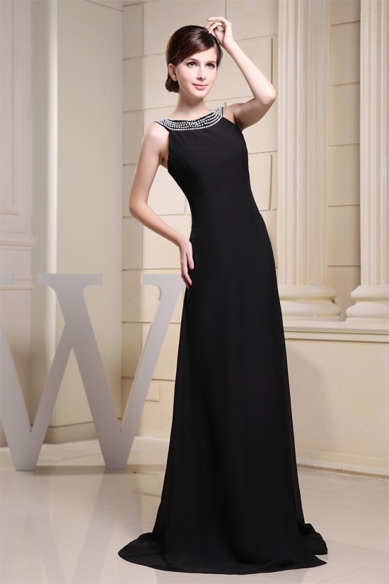Beaded Long Black Brush Sweep Train Beading Scoop Prom/Formal Evening Dresses 02020342 Beaded Long Black Brush Sweep Train Beading Scoop Prom/Formal Evening Dresses 02020342