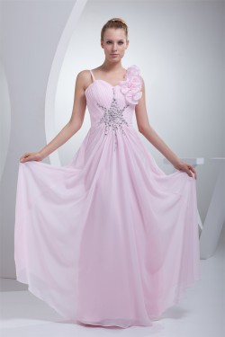 A-Line Sleeveless Chiffon Beading Long Pink Prom/Formal Evening Bridesmaid Dresses 02020350
