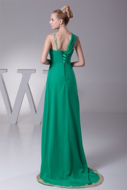 Empire One-Shoulder Long Green Brush Sweep Train Prom/Formal Evening Dresses 02020353
