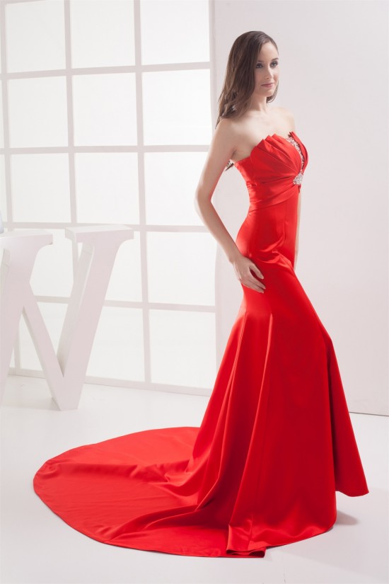 Mermaid/Trumpet Strapless Beaded Long Red Prom/Formal Evening Dresses 02020356