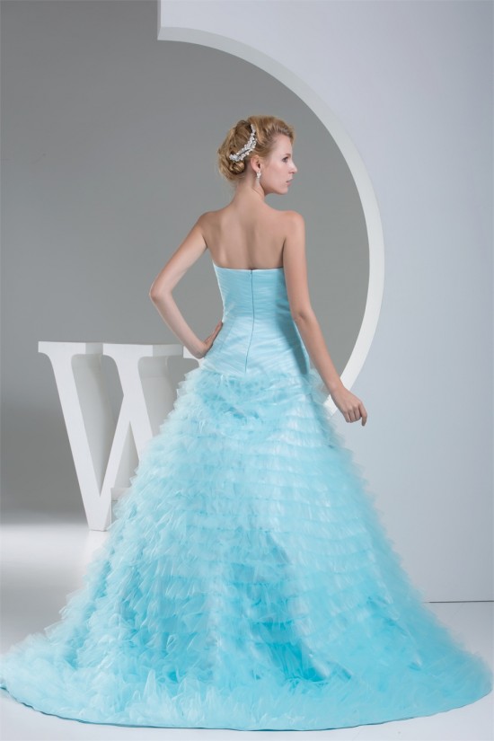 Sleeveless Satin Fine Netting Long Blue Prom/Formal Evening Dresses 02020357