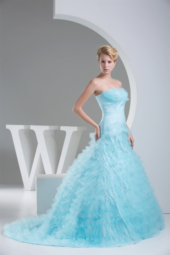 Sleeveless Satin Fine Netting Long Blue Prom/Formal Evening Dresses 02020357