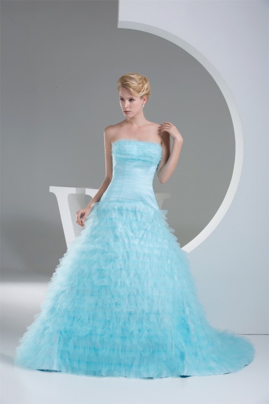 Sleeveless Satin Fine Netting Long Blue Prom/Formal Evening Dresses 02020357