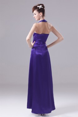 Handmade Flowers Elastic Woven Satin Beaded Halter Prom/Formal Evening Dresses 02020371