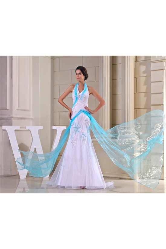 Mermaid/Trumpet Halter Beading Satin Yarn Prom/Formal Evening Dresses 02020372 Mermaid/Trumpet Halter Beading Satin Yarn Prom/Formal Evening Dresses 02020372