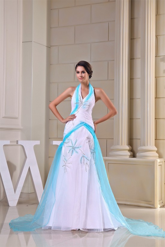 Mermaid/Trumpet Halter Beading Satin Yarn Prom/Formal Evening Dresses 02020372 Mermaid/Trumpet Halter Beading Satin Yarn Prom/Formal Evening Dresses 02020372