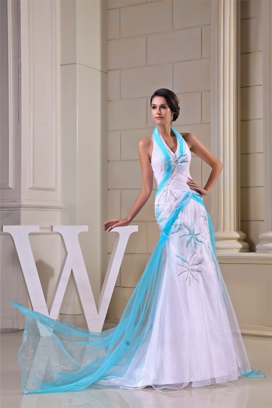 Mermaid/Trumpet Halter Beading Satin Yarn Prom/Formal Evening Dresses 02020372 Mermaid/Trumpet Halter Beading Satin Yarn Prom/Formal Evening Dresses 02020372