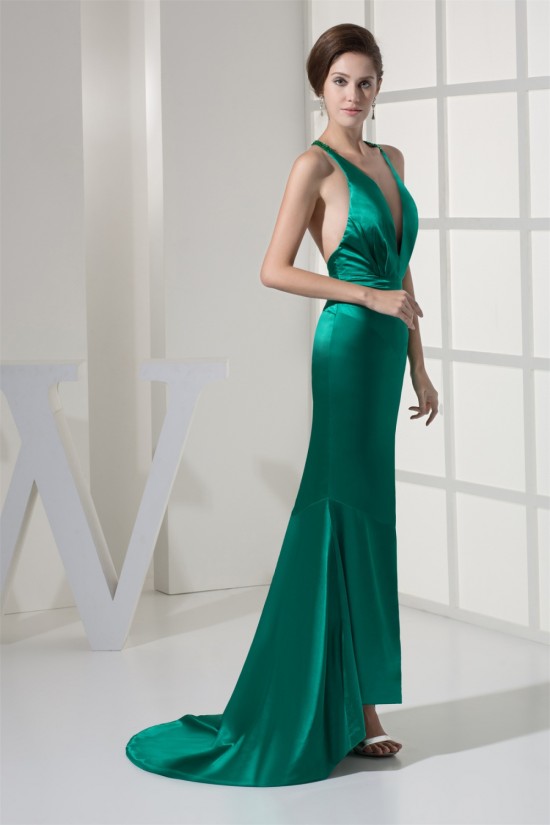 Mermaid/Trumpet Brush Sweep Train Deep V-Neck Long Green Prom/Formal Evening Dresses 02020373 Mermaid/Trumpet Brush Sweep Train Deep V-Neck Long Green Prom/Formal Evening Dresses 02020373
