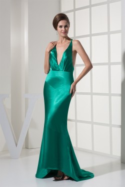 Mermaid/Trumpet Brush Sweep Train Deep V-Neck Long Green Prom/Formal Evening Dresses 02020373
