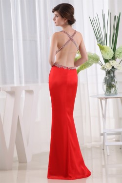 Mermaid/Trumpet Halter Beaded Long Red Prom/Formal Evening Dresses 02020374