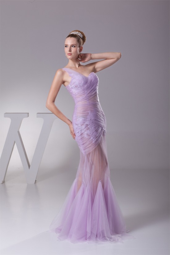 Trumpet/Mermaid One-Shoulder Floor-Length Ruffles Prom/Formal Evening Dresses 02020381