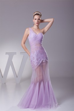 Trumpet/Mermaid One-Shoulder Floor-Length Ruffles Prom/Formal Evening Dresses 02020381