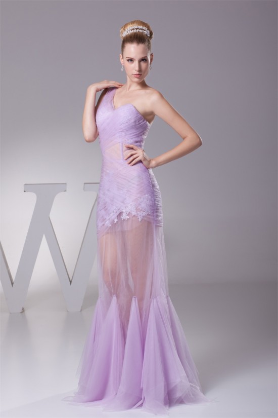 Trumpet/Mermaid One-Shoulder Floor-Length Ruffles Prom/Formal Evening Dresses 02020381