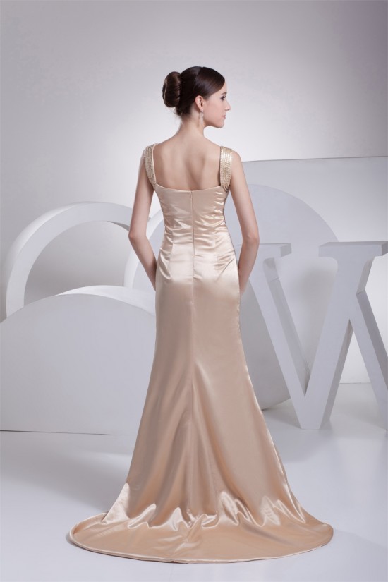 Trumpet/Mermaid Silk like Satin Brush Sweep Train Beaded Prom/Formal Evening Dresses 02020382
