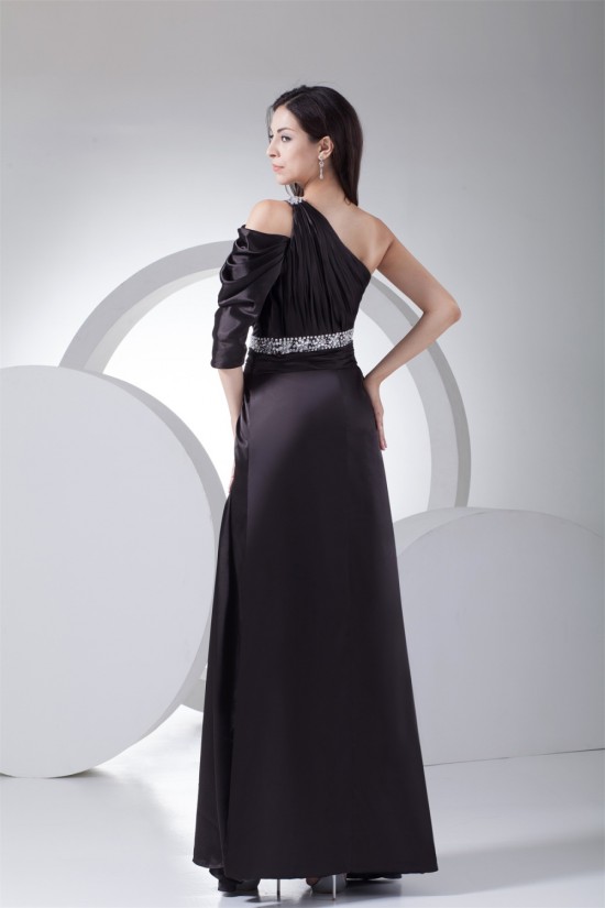 Sleeveless Silk like Satin One-Shoulder Long Black Prom/Formal Evening Dresses 02020383 Sleeveless Silk like Satin One-Shoulder Long Black Prom/Formal Evening Dresses 02020383