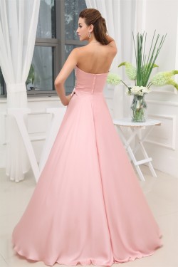 A-Line Sweetheart Beaded Long Pink Chiffon Prom Evening Formal Dresses 02020384