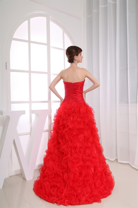 Sleeveless Sweetheart Beading Brush Sweep Train Long Red Prom/Formal Evening Dresses 02020386