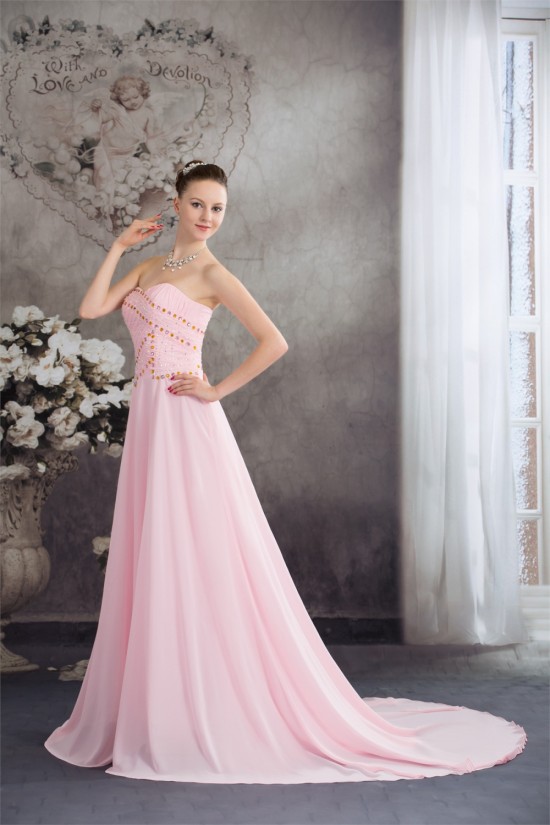 A-Line Sweetheart Beaded Long Pink Chiffon Prom/Formal Evening Dresses 02020387 A-Line Sweetheart Beaded Long Pink Chiffon Prom/Formal Evening Dresses 02020387