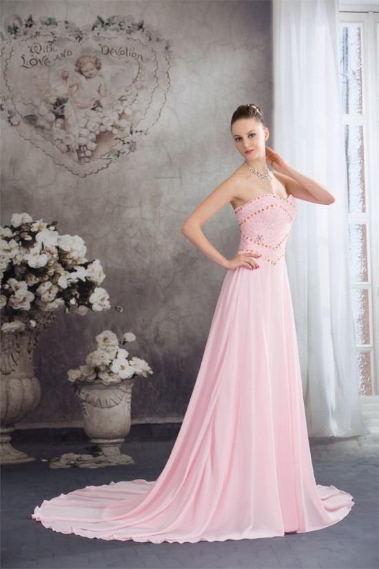 A-Line Sweetheart Beaded Long Pink Chiffon Prom/Formal Evening Dresses 02020387 A-Line Sweetheart Beaded Long Pink Chiffon Prom/Formal Evening Dresses 02020387