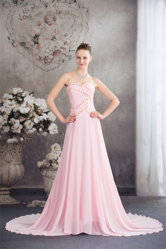 A-Line Sweetheart Beaded Long Pink Chiffon Prom/Formal Evening Dresses 02020387 A-Line Sweetheart Beaded Long Pink Chiffon Prom/Formal Evening Dresses 02020387