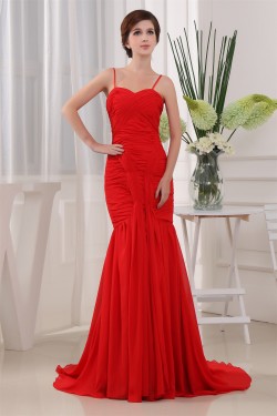 Mermaid/Trumpet Spaghetti Straps Sleeveless Long Red Prom/Formal Evening Dresses 02020396