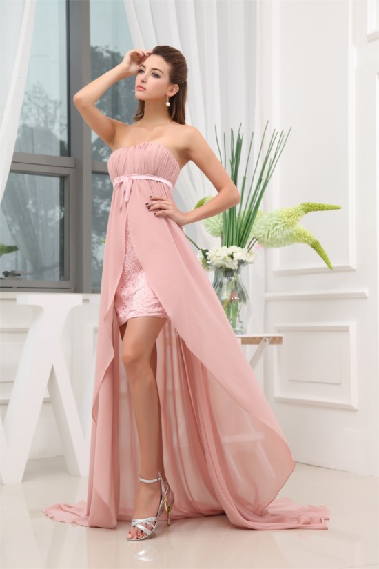 A-Line Strapless Bows Sleeveless Chiffon Beaded Prom/Formal Evening Dresses 02020400