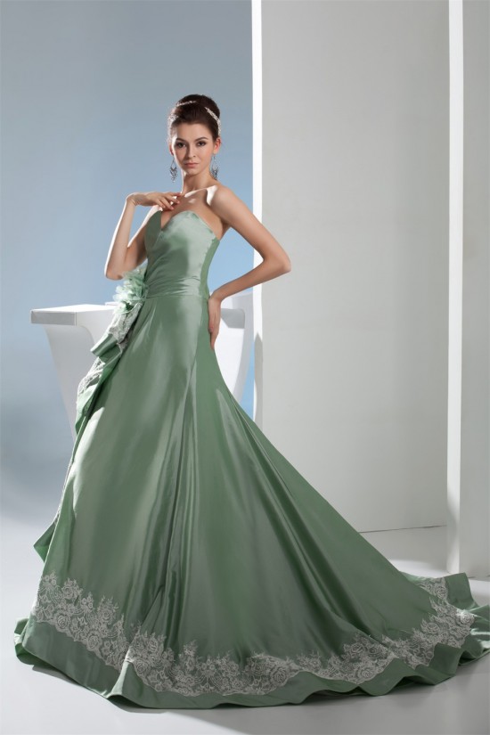 A-Line Sweetheart Handmade Flowers Brush Sweep Train Prom/Formal Evening Dresses 02020401 A-Line Sweetheart Handmade Flowers Brush Sweep Train Prom/Formal Evening Dresses 02020401