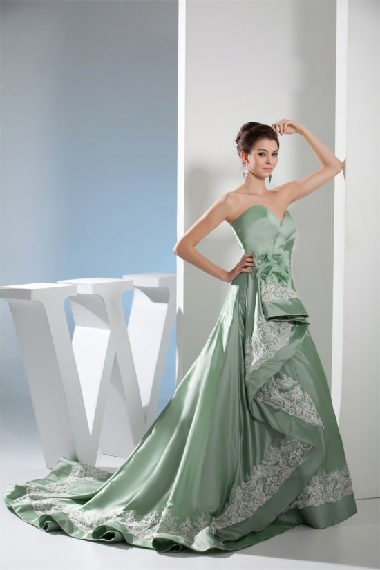 A-Line Sweetheart Handmade Flowers Brush Sweep Train Prom/Formal Evening Dresses 02020401 A-Line Sweetheart Handmade Flowers Brush Sweep Train Prom/Formal Evening Dresses 02020401