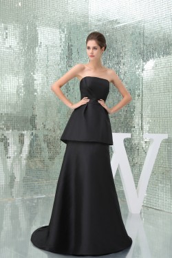 A-Line Strapless Brush Sweep Train Long Black Prom/Formal Evening Bridesmaid Dresses 02020404