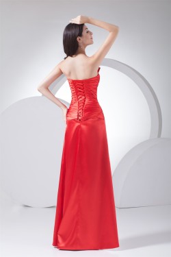 Strapless Silk like Satin Sheath/Column Beaded Long Red Prom/Formal Evening Dresses 02020409
