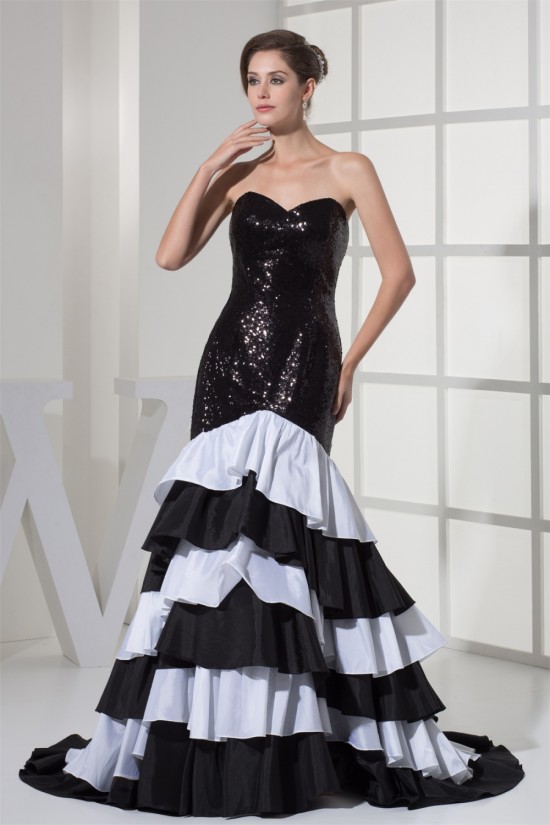 Strapless Sleeveless A-Line Ruched Brush Sweep Train Prom/Formal Evening Dresses 02020410