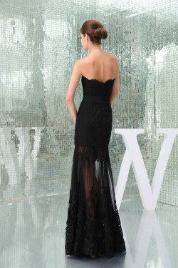 Elegant Strapless Sleeveless Floor-Length Chiffon Lace Long Black Prom/Formal Evening Dresses 02020411