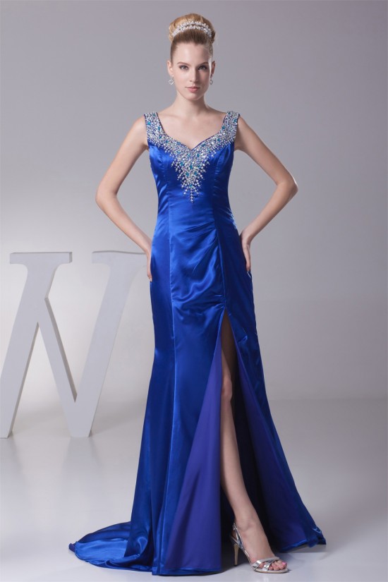 Straps Beading Sheath/Column Brush Sweep Train Prom/Formal Evening Dresses 02020412